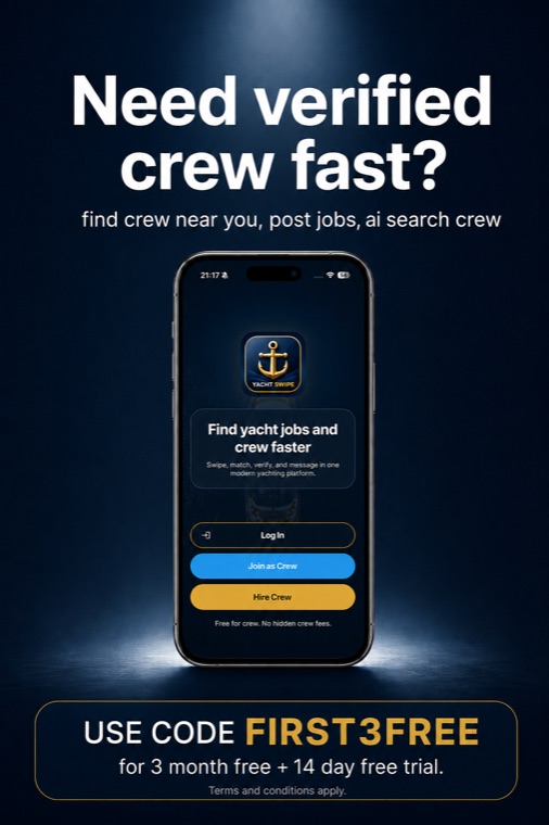 Yacht Swipe recruiter offer: find verified crew, post jobs and use AI crew search.